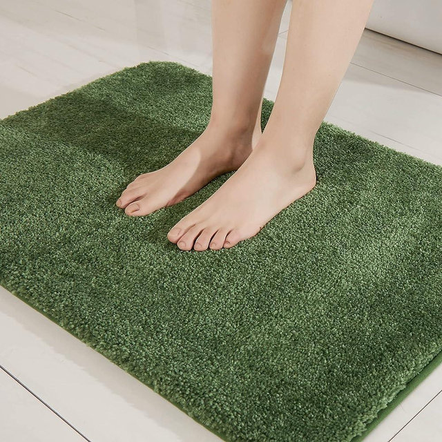 COSY HOMEER Extra Thick Bath Rugs for Bathroom - Anti-Slip Bath Mats Soft Plush Yarn Shaggy 100% Strong Mirco Polyeste Mat Living Room Bedroom Mat Floor Water Absorbent(Green,16x24 - Inches)