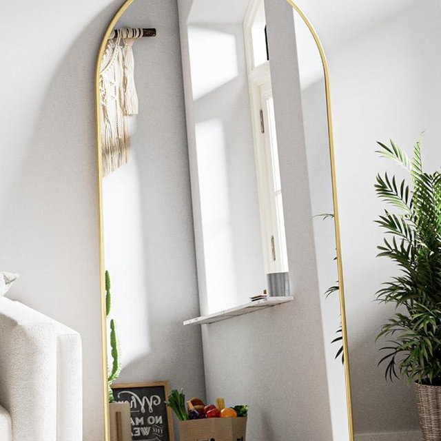BEAUTYPEAK 71"x30" Arch Floor Mirror, Full Length Mirror Wall Mirror Hanging or Leaning Arched-Top Full Body Mirror with Stand for Bedroom, Dressing Room, Gold