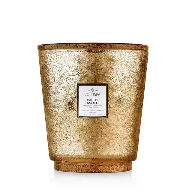 Baltic Amber Embossed Glass Hearth Candle 123 oz.