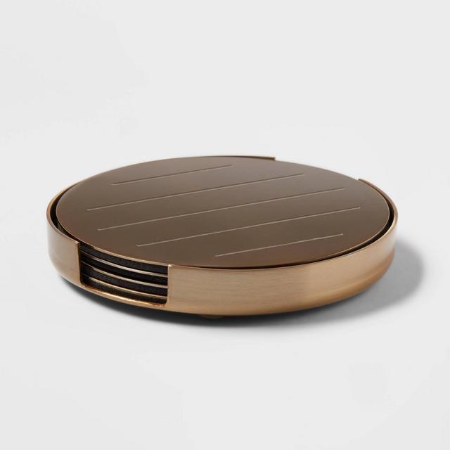 4pk Metal Coasters with Holder Gold - Threshold™