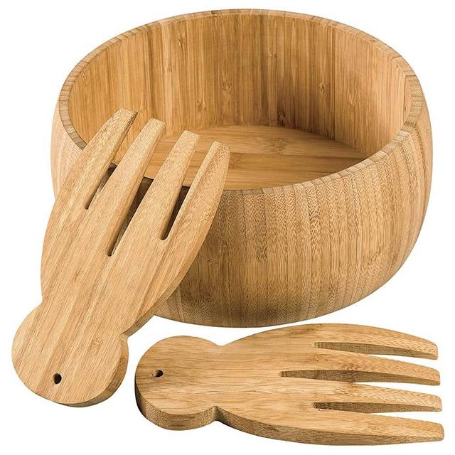 Bamboo 10 inch Salad Bowl and Salad Hands by HMP