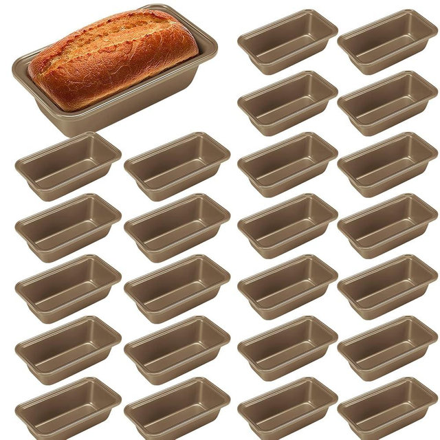 Uiifan 24 Pcs Mini Loaf Pan for Baking Bread Non Stick Small Banana Bread Tins 6.1 x 3.3 x 2.1 Inches Nonstick Tiny Meatloaf Pan Carbon Steel for Oven and Baking (Gold)
