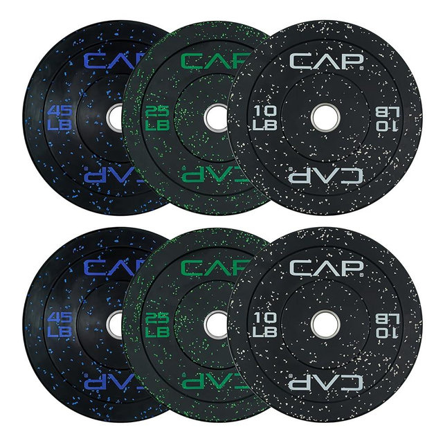 CAP Barbell 2-Inch Olympic Bumper Plate Weight Set with 6 Post Rack | 100-370 lbs | Multiple Options