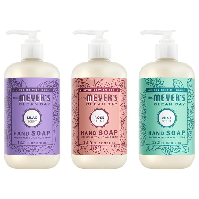 Mrs. MEYER'S Hand Soap 12.5 Fl Oz New Spring Scent Bundle, 1 Rose, 1 Lilac, 1 Mint, 1 CT (Variety Pack)