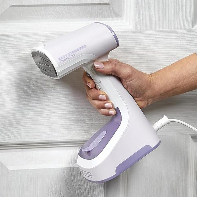 BLACK+DECKER Easy Store Pro Foldable Steamer, GS0311-0PD, 45-Second Heat Up, Extra Long Power Cord & Lint Remover Attachment, Powerful Steam Performance for Clothes, Drapes & Upholstery