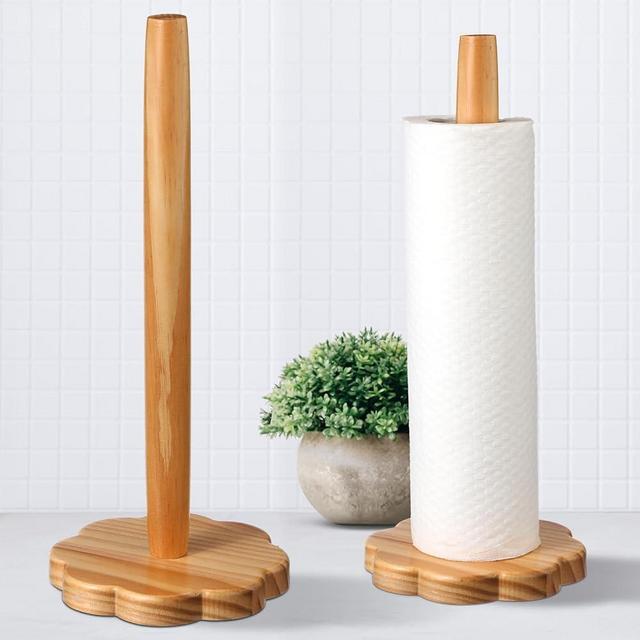 Colingmill Scalloped Paper Towel Holder Countertop Wooden Cute Rustic Boho Kitchen Towel Roll Stand with Anti Skid Base Rack Napkin Organizer for Kitchen Countertop Dining Table Cabinet(Wood)
