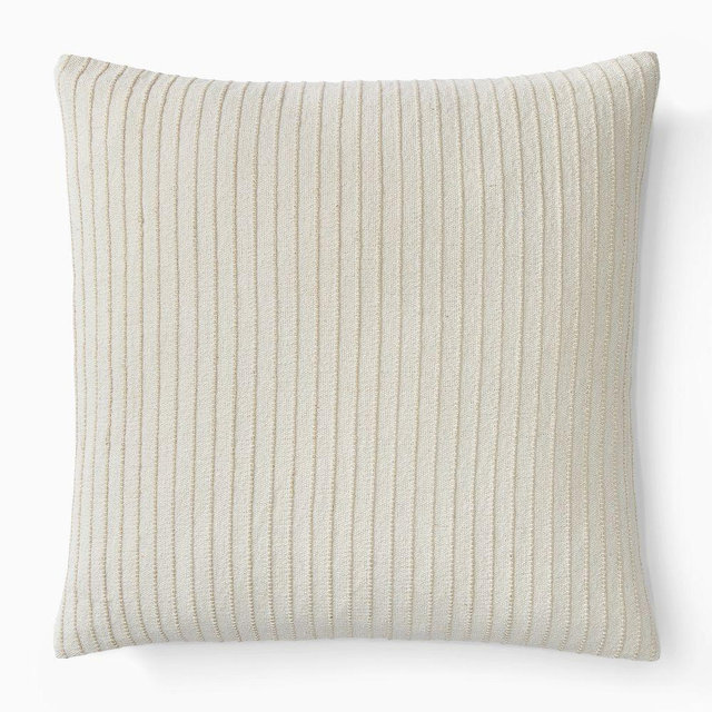 Jute Simple Line Pillow Cover, 20x20, Alabaster