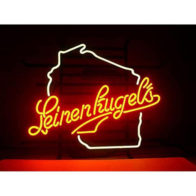 Prouten 17inx14in Leinenkugel's Wisconsin State Neon Sign Light Man Cave Bar Pub Beer Gift Neon Lamp