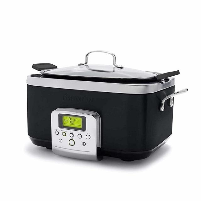 GreenPan 6QT Slow Cooker with Hard Anodized Pot, Presets to Brown Saute and Steam, Healthy Ceramic Nonstick and Dishwasher Safe Parts, Easy-to-use LED Display, Black