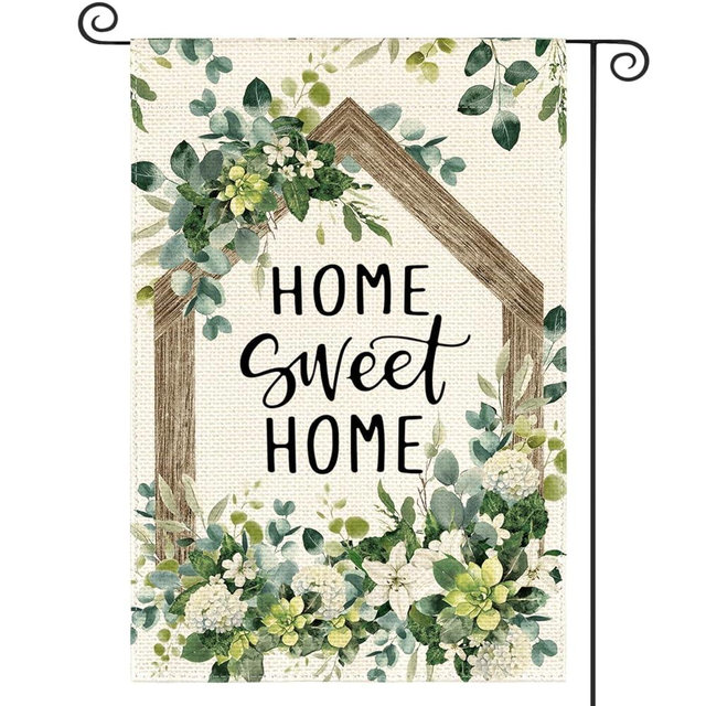 AVOIN colorlife Home Sweet Home Spring Floral Garden Flag 12x18 Inch Double Sided Outside, Eucalyptus Flowers Seasonal Welcome Yard Outdoor Flag