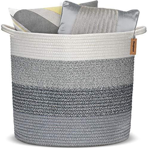 COSYLAND XL Cotton Rope Basket 15.8"x 15.8"x14.6" Baby Laundry Woven Storage Baskets Blanket Toys Towels Nursery Hamper Bin with Handle