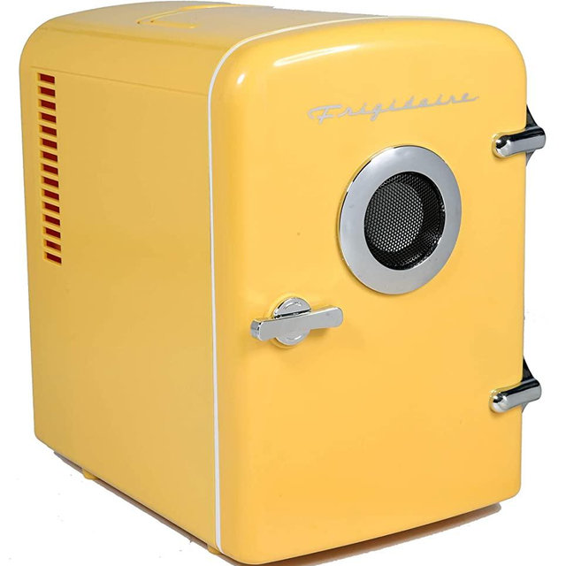 FRIGIDAIRE Curtis EFMIS151 Mini Portable Compact Personal Fridge Cools & Heats, 4 Liter Capacity, 6 Cans, Makeup, Skincare, Freon-Free & Eco Friendly, Includes Home Plug & 12V Car Charger, Yellow