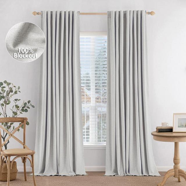MIULEE 100% Blackout Curtains 84 inches Long 2 Panels Set Linen Curtains & Drapes for Bedroom Back Tab Living Room Darkening Full Black Out Window Curtain Panels Rod Pocket, Natural Beige