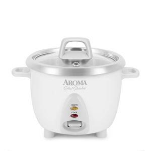 Simply 6-Cup Stainless Steel White Rice Cooker with Measuring Cup and Serving Spatula