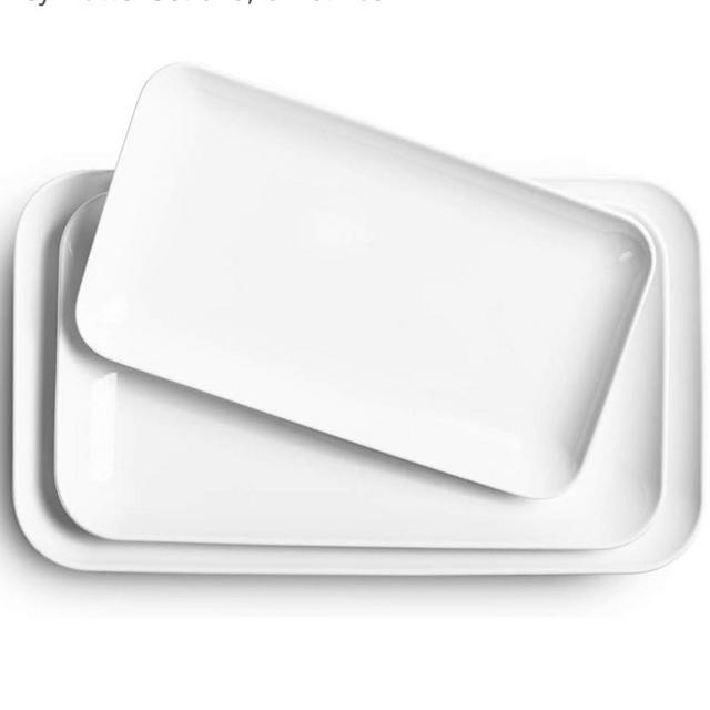 DELLING Large Serving Platter Set 16/14/12inch Large Serving Tray - Rectangular White Serving Trays for Party, Turkey Platter Set of 3, Christmas