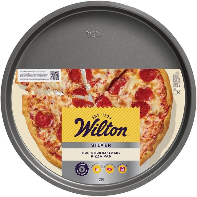 Wilton Silver Non Stick Pizza Pan, Round Steel Bakeware for Crispy Crust Pizza, Flatbreads, and Giant Cookies,Made without PFAs, Durable Steel, 12 Inch