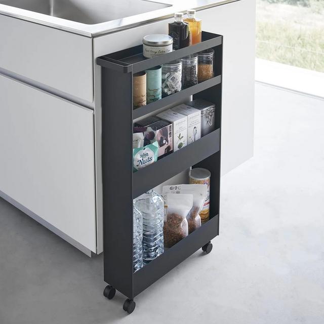 Yamazaki Home Tower Slim 4-Tier Rolling Storage Cart - Black