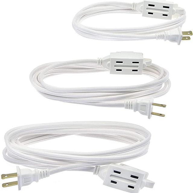 Clear Power 6 ft, 9 ft, and 12 ft Indoor Extension Cord, White, 3 Outlets with Safety Cap, 2 Prong Polarized Plug, Perfect for Homes, Offices, and Kitchens, 3 Variety Pack, DCIC-0215-DC
