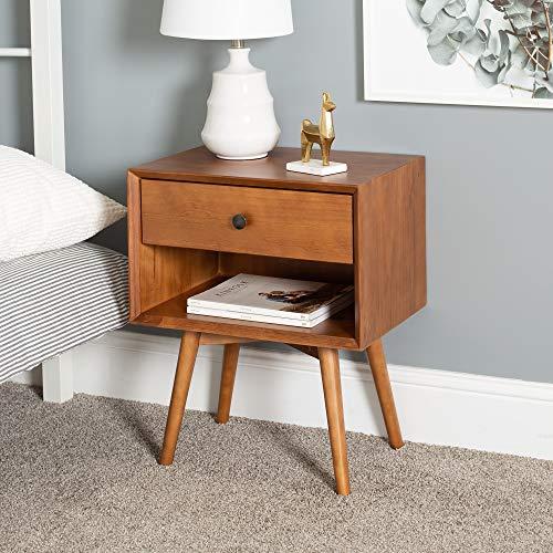 Walker Edison Furniture Company Mid Century Modern Wood Nightstand Side Bedroom Storage Drawer and Shelf Bedside End Table, 1, Caramel