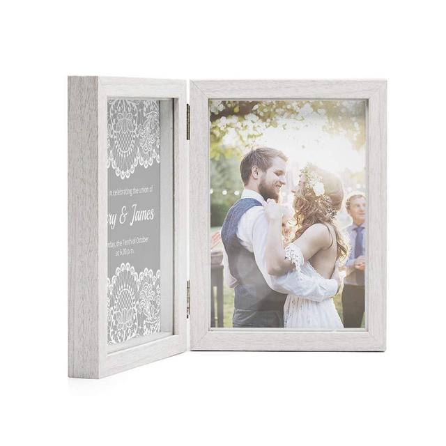 Afuly Double Picture Frame 5x7 White Wooden Hinged Photo Frames Collage Shadow Box 2 Openings Elegant Wedding Unique Gifts for Couples