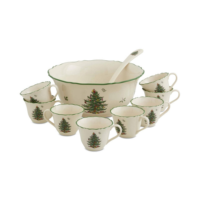 Christmas Tree 10 Piece Punch Bowl Set