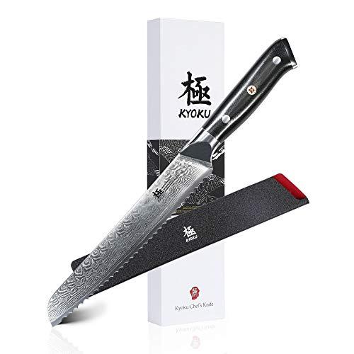 KYOKU Daimyo Series - Serrated Bread Knife 8" - Japanese VG10 Steel Core Forged Damascus Blade - with Sheath & Case