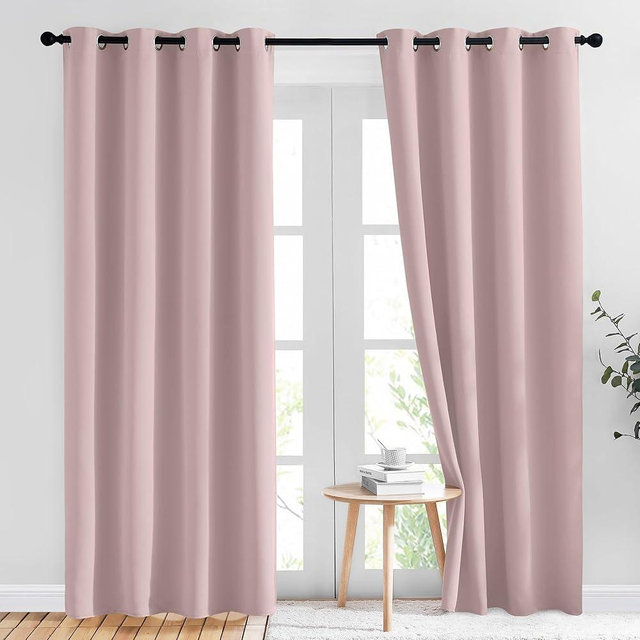NICETOWN Light Block Window Curtains 84" Length - Home Fashion Thermal Insulated Solid Grommet Room Darkening Window Treatments for Hall Room, Blush Pink, 1 Pair, 52" Wide by 84" Long