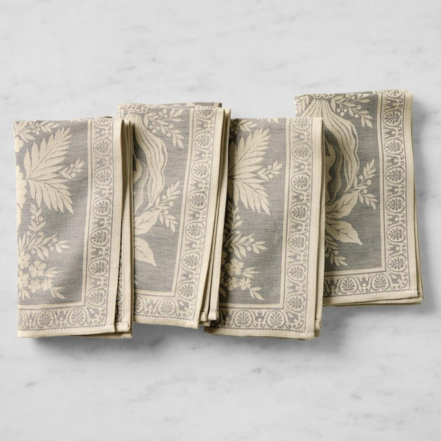 Vintage Floral Jacquard Napkins, Set of 4, Grey