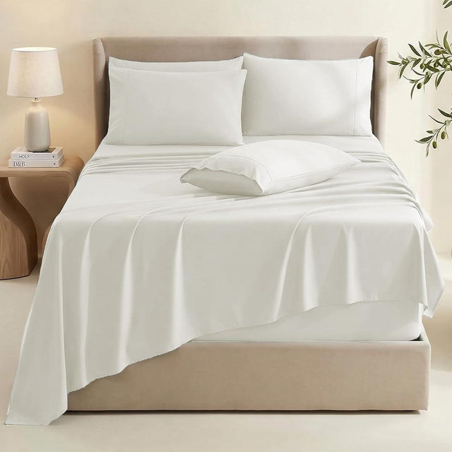 Hearth & Harbor Bed Sheets, Luxury Soft 6 Piece Bed Sheet Set Extra Deep Pocket Fitted Sheets Fits Mattress up to 21", Double Brushed Bedding Sheets & Pillowcases,