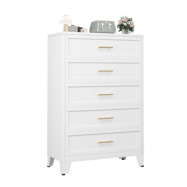Ckzbx Metal Dresser White Tall Dresser for Bedroom, 53.54" H 5 Drawers Dresser, Closet Dressers & Chests of Drawers for Hallway