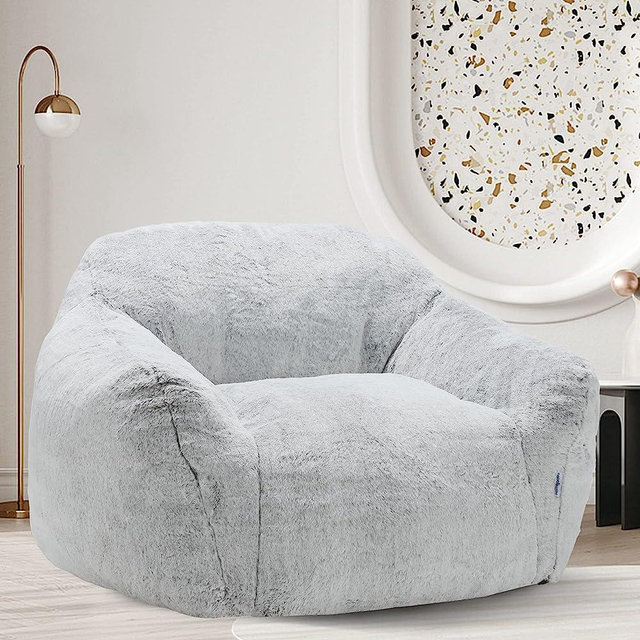 Homguava Giant Bean Bag Chair Sofa High-Density Foam Filled Sofa Chair Large Lazy BeanBag Sofa with Armrests for Living Room, Bedroom (Light Grey)