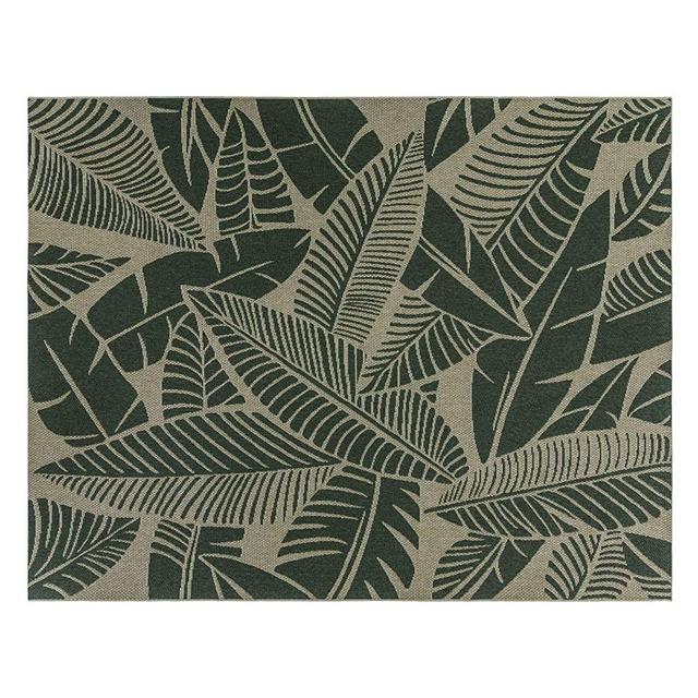 Gertmenian 22484 Patio Rug Outdoor Classics Luxury Space Porch Outside Area Carpet, 6.5 Feet x 9.5 Feet, Abstract Tropical Leaf Hunter Green Tan