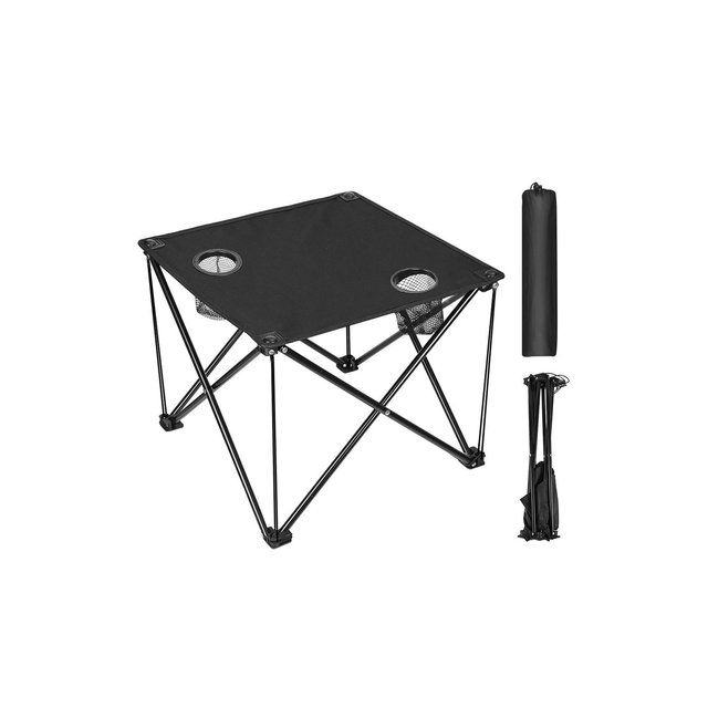 NewHome "Foldable Portable Camping Table with Cup Holder & Carrying Bag - Lightweight Picnic Travel Desk" Black