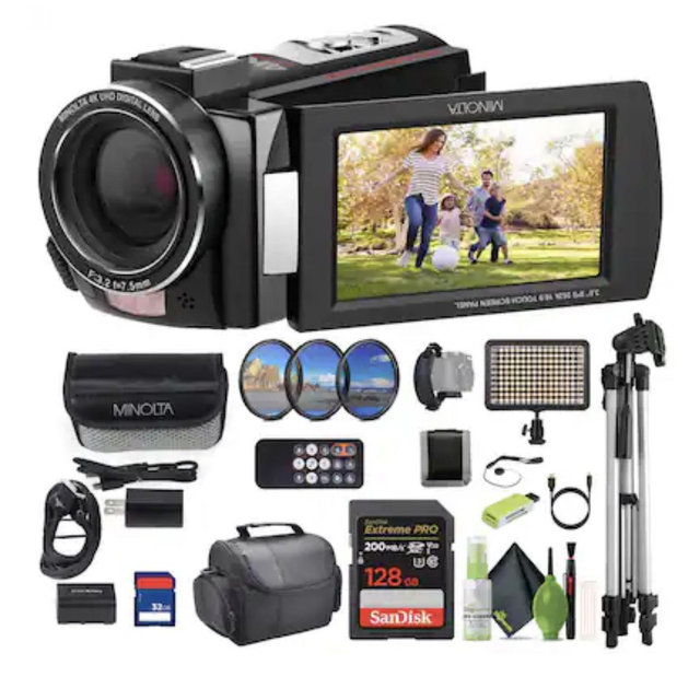 Minolta - MN4K25NV 4K Ultra HD 30 MP Night Vision Camcorder (Black) Bundle kit - Black