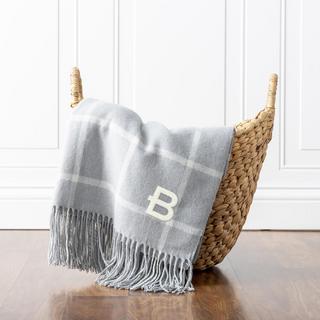 Personalized Grey Windowpane Flannel Throw Blanket