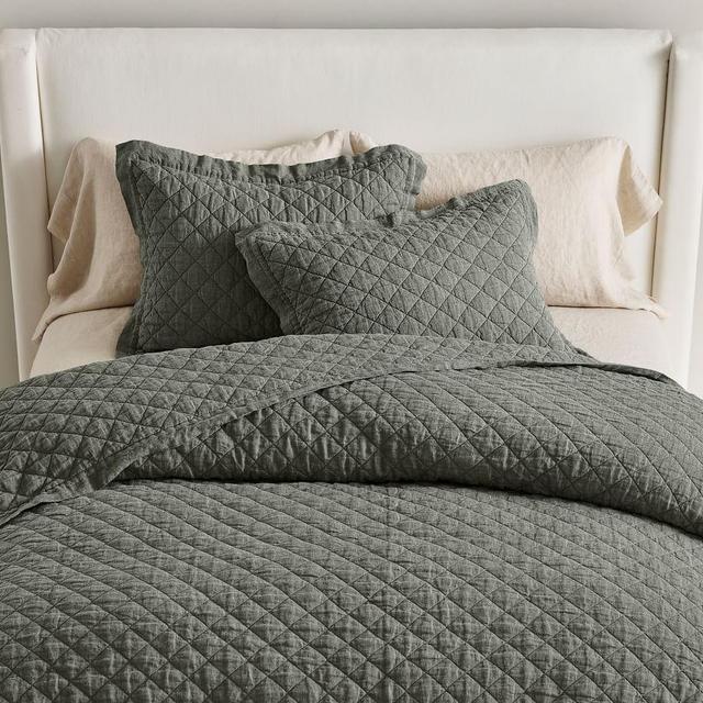 Dark Forest Belgian Flax Linen Diamond Quilt, King/Cal. King