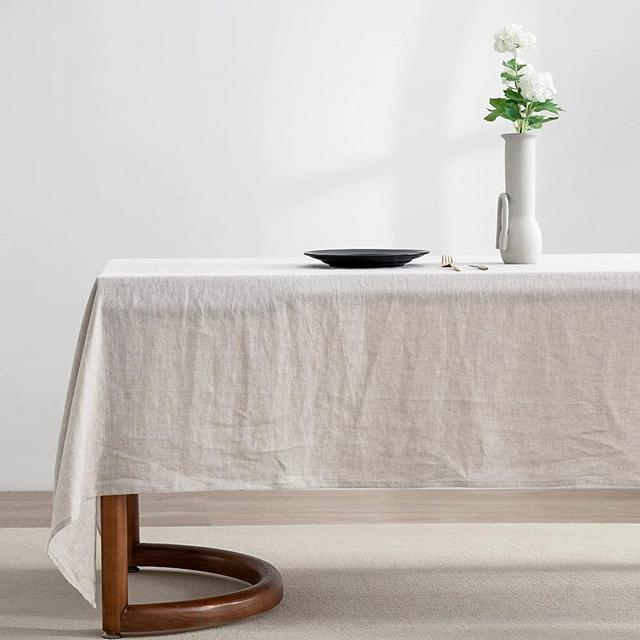EVERLY100% Pure Linen Rectangle Tablecloths 60x132Inches for Dining,Buffet Parties,Picnic,Events,Weddings and Restaurants,Decorative Halloween,Thanksgiving Machine Washable Tablecloths-Natural Linen