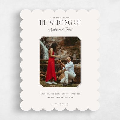 Beige Scalloped Wedding Save the Date - Naida Photo