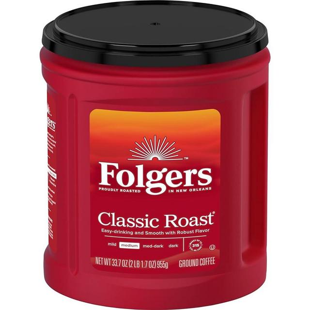 Folgers Classic Roast Medium Roast Ground Coffee, 33.7 Ounces (Pack of 6)