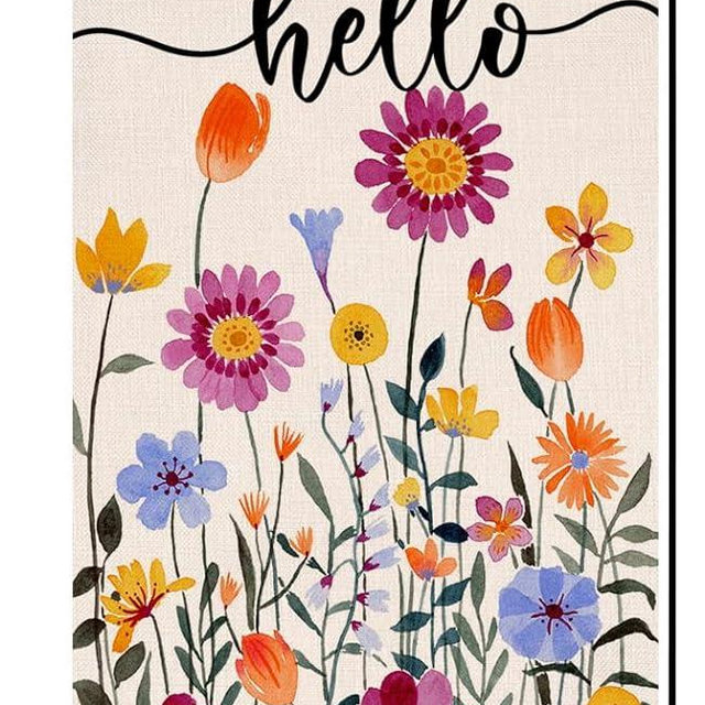 Hello Spring Floral Garden Flag 12x18 Vertical Double Sided Colorful Flowers Summer Farmhouse Holiday Outside Decorations Burlap Yard Flag BW257