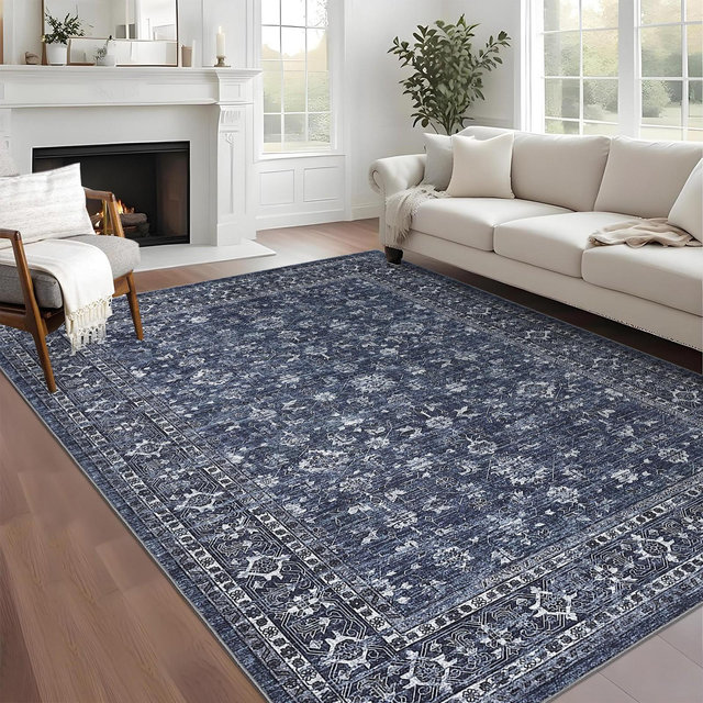 Garvee Area Rugs for Living Room Bedroom Floral Washable Rug Vintage Low Pile Non-Slip Indoor Rug, 8'x10'