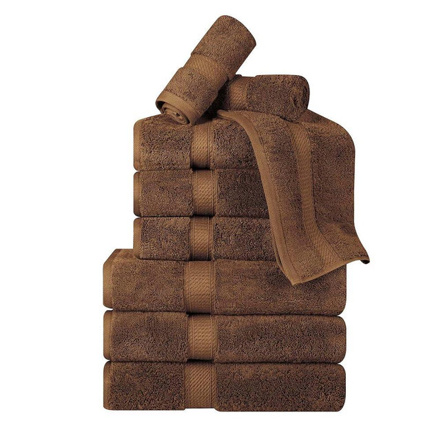 BNM Egyptian Cotton Heavyweight Towels, Ideal For Bathroom, Shower, Spa, Hotel, 800 GSM, Face/ Washcloths, Hand Towels, Bath Towels, Absorbent, Luxury Basics, 9 Piece Towel Set, Chocolate Dark Brown
