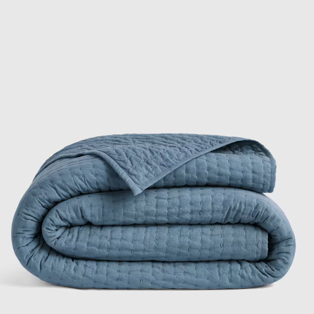 European Linen Cotton Stitch Quilt - Glacier Blue, King/Cal King
