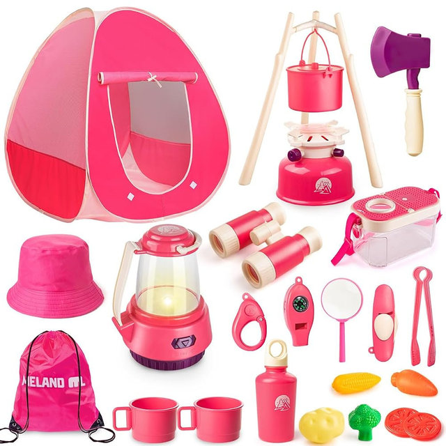 Meland Kids Camping Set for Girls - Camping Tent Toys for Girls Indoor Outdoor Pretend Play, Christmas Birthday Gift Idea for Toddler Girl Age 3,4,5,6 Year Old