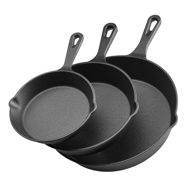 3-Piece Cast Iron Skillet Set 6, 8 & 10 in with Heat-Resistant Handle, Pre-Seasoned for All Cooktops