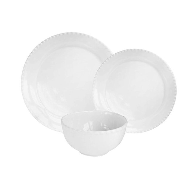 American Atelier Hamilton Beaded Casual Round Dinnerware Set – 12-Piece Stoneware Dinner Party Collection for Entertaining w/ 4 Dinner Plates, 4 Salad Plates, & 4 Bowls, White
