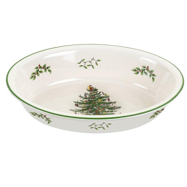 Spode Christmas Tree Oval Rim Dish | Deep Baking Pan for Serving Vegetables, Roast Dinner, and More | 12.5 inch x 8.75 inch | Made of Fine Porcelain | Microwave and Dishwasher Safe