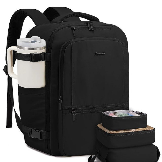 LOVEVOOK Travel Backpack for Women & Men, 40L Large Carry On Backpack Airline Approved, TSA Personal Item Weekender Bag, Water Resistant Laptop Backpack with 3 Packing Cubes for Travel Essentials