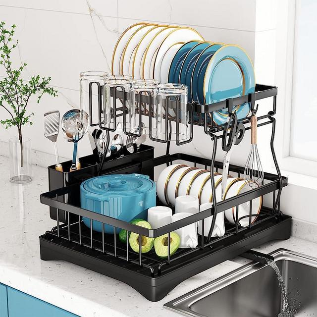 Dish Drying Rack For Kitchen Counter Over The Sink, Larger 2-tier Dish  Drying Rack Drainboard Set With Double-layer Bowl Rack, Cup Rack, Drain  Board, Sticky Board Rack, Cutlery Rack, Kitchen Accessories 