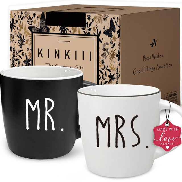 Wedding Gifts for Couples, Mr and Mrs Coffee Mugs Set, His and Hers Anniversary Present Husband and Wife, Engagement Gifts For Him Her For Parents for Valentine's day, 13OZ